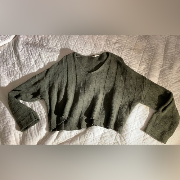 Pacsun Cozy Ribbed V-Neck Olive Green Cotton Sweater - Picture 5 of 5